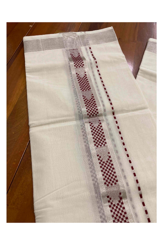 Southloom Handloom Premium Silver Kasavu Dhoti with Maroon Woven Design Border