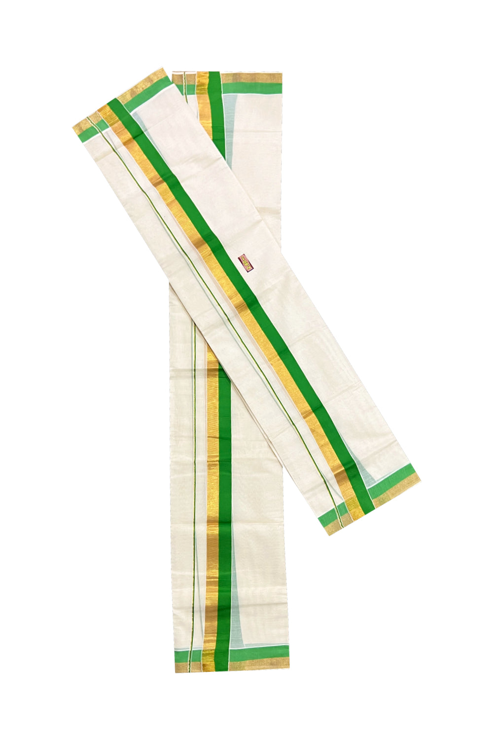 Pure Cotton Kerala Single Set Mundu (Mundum Neriyathum) with Light Green and Kasavu Border 2.80 Mtrs