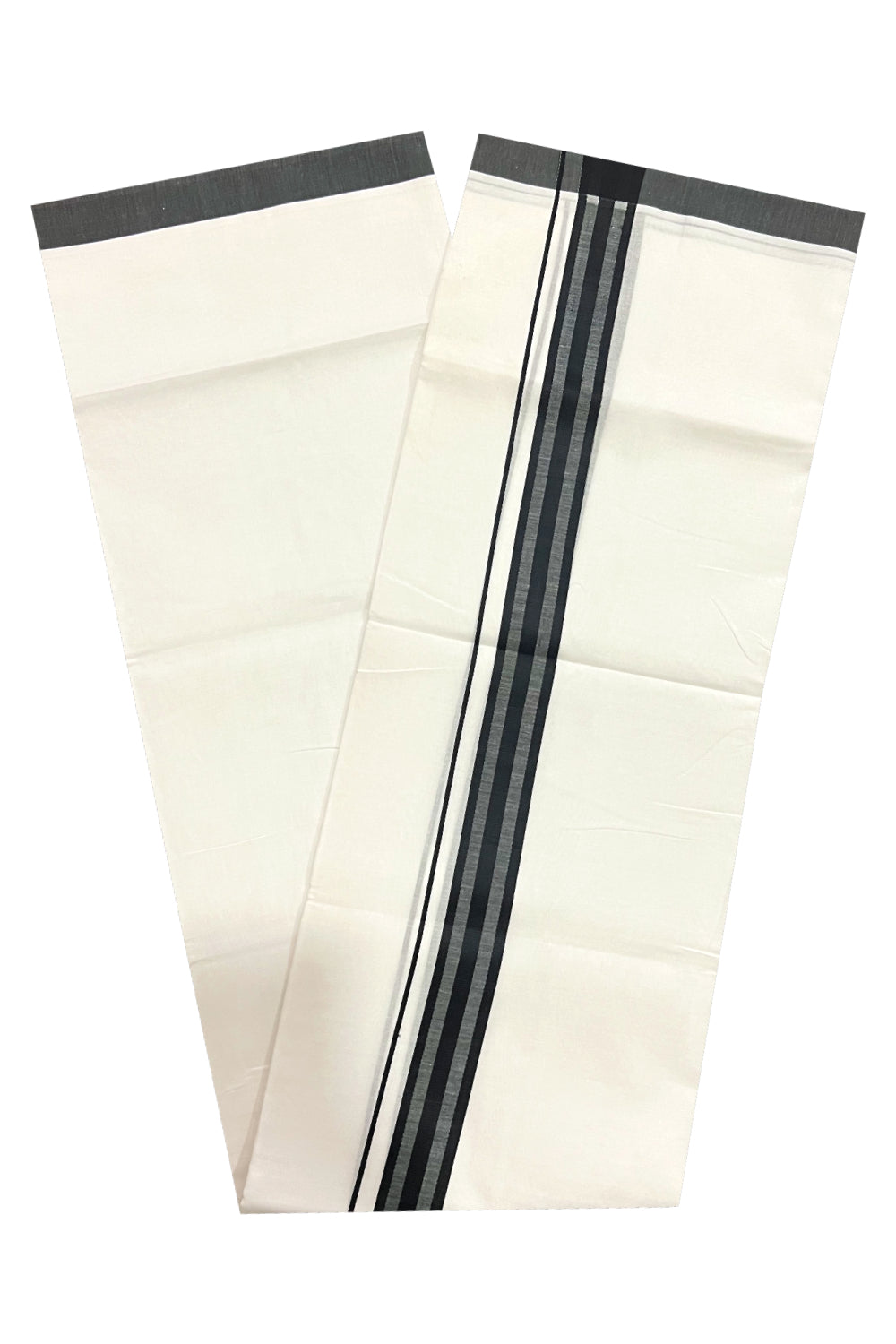 Pure White Cotton Double Mundu with Black Line Border (South Indian Dhoti)