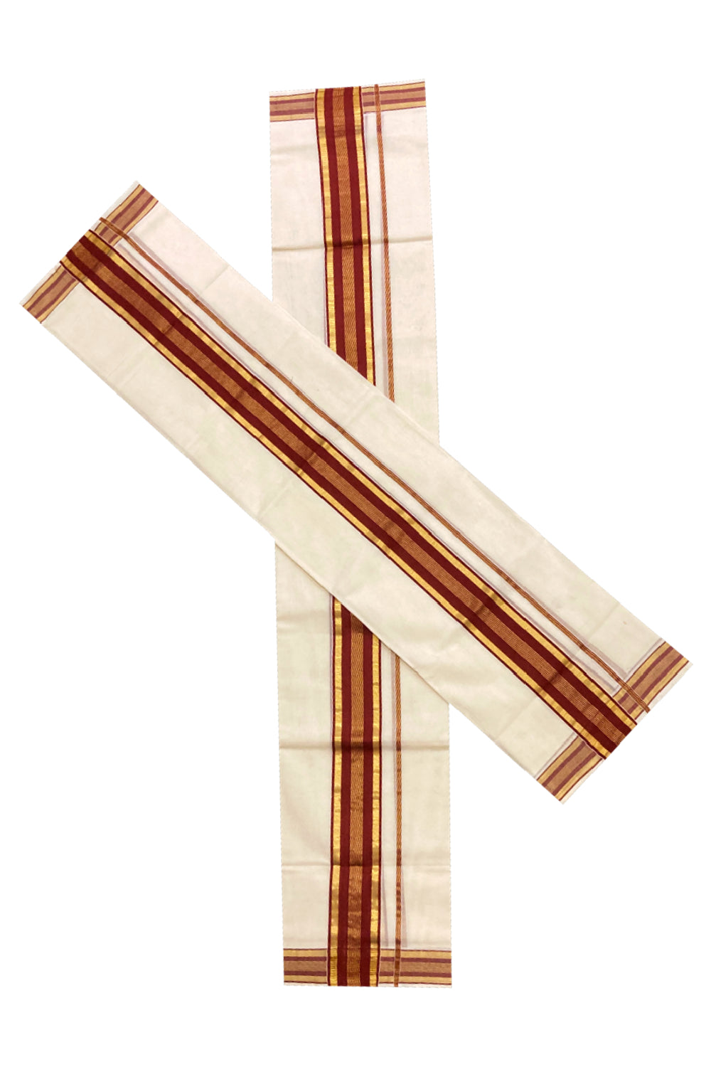 Southloom Premium Handloom Single Set Mundu with Kasavu and Maroon Border