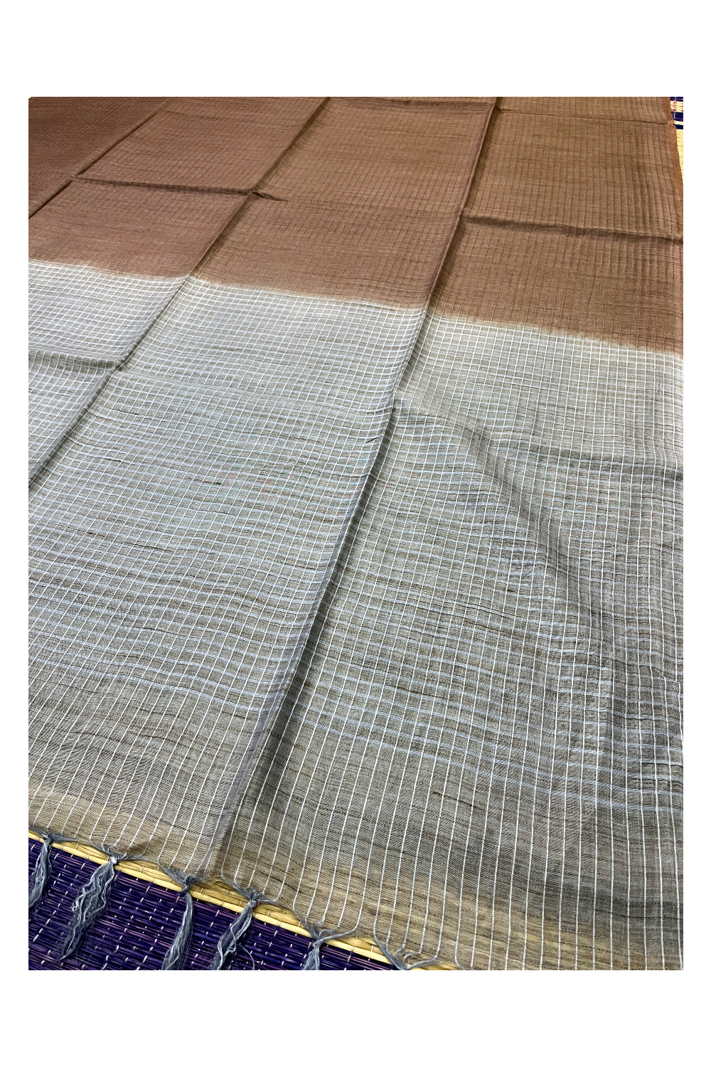 Southloom Cotton Check Design Brown Saree with Grey Pallu