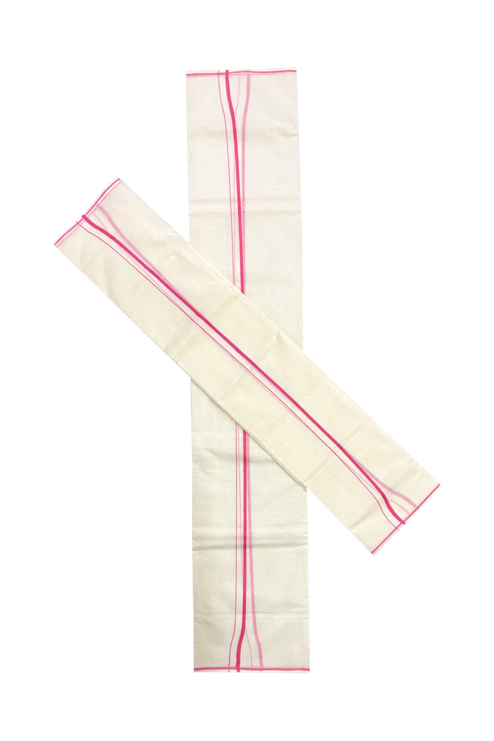 Kerala Cotton Mundum Neriyathum Single (Set Mundu) with Pink Line Border