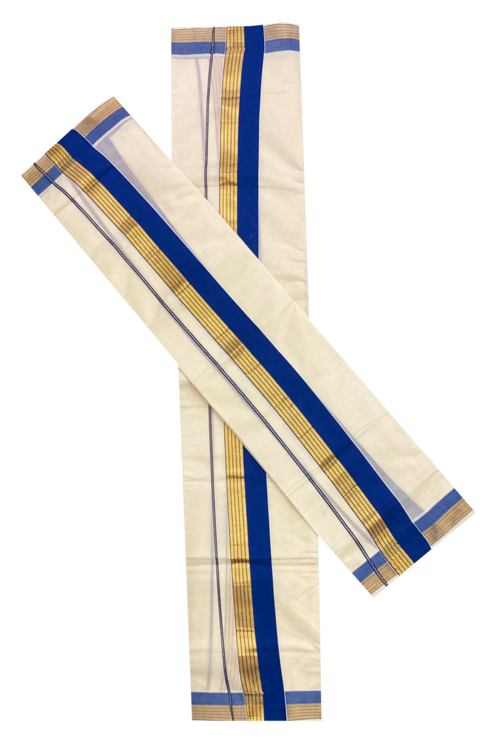 Mundum Neriyathum Double (Set Mundu) with Blue and Kasavu Border