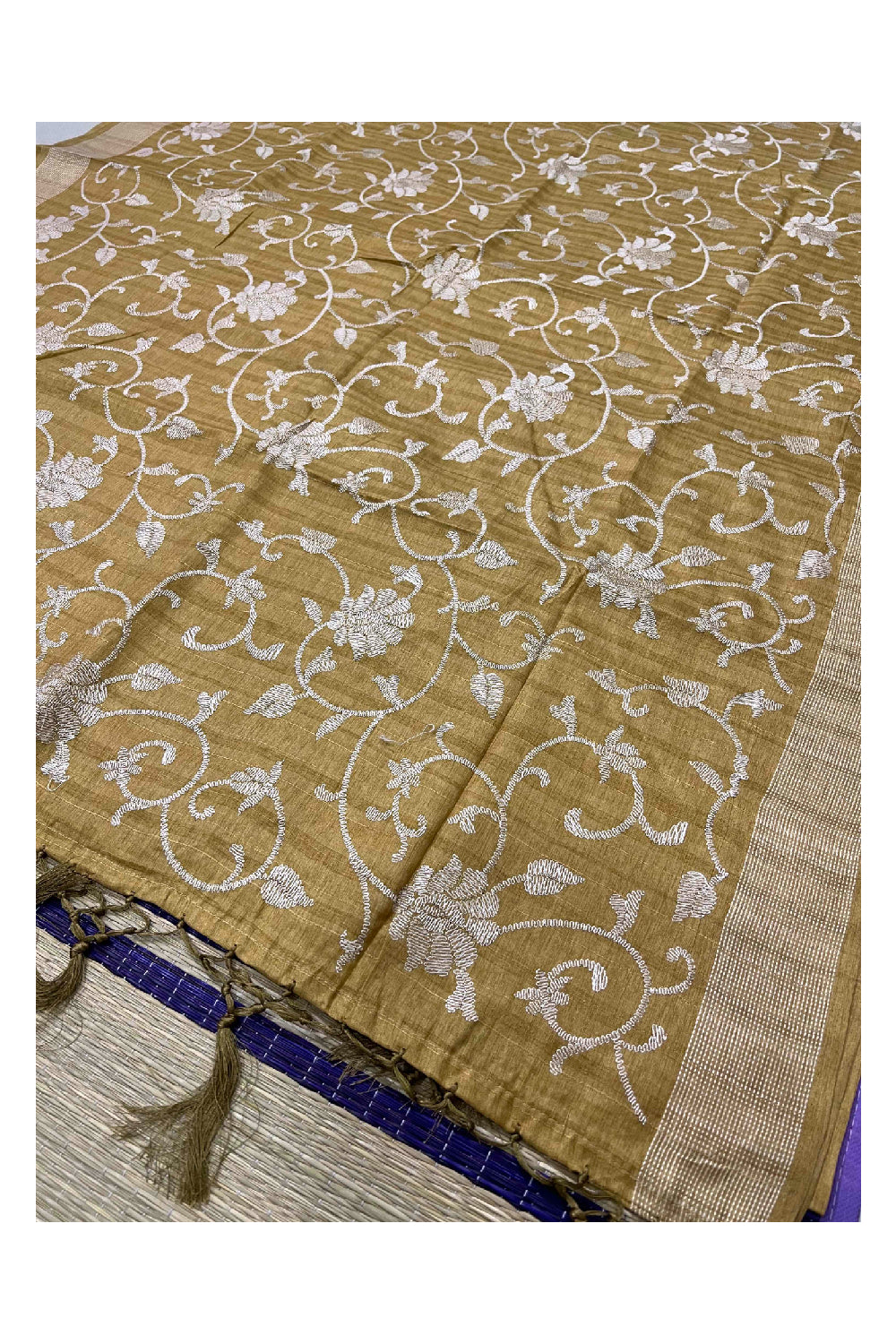 Southloom Yellow Cotton Designer Thread Work Saree