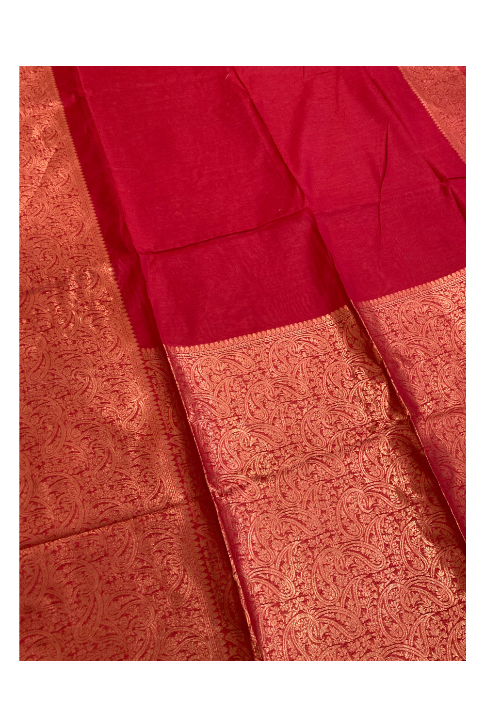 Southloom Semi Tussar Kasavu Paisley Designer Woven Works in Red Saree