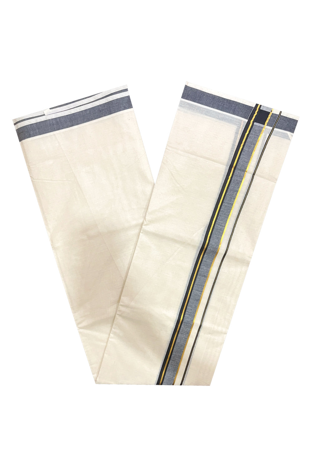 Pure Cotton Off White Double Mundu with Black and Kasavu Kara (South Indian Dhoti)