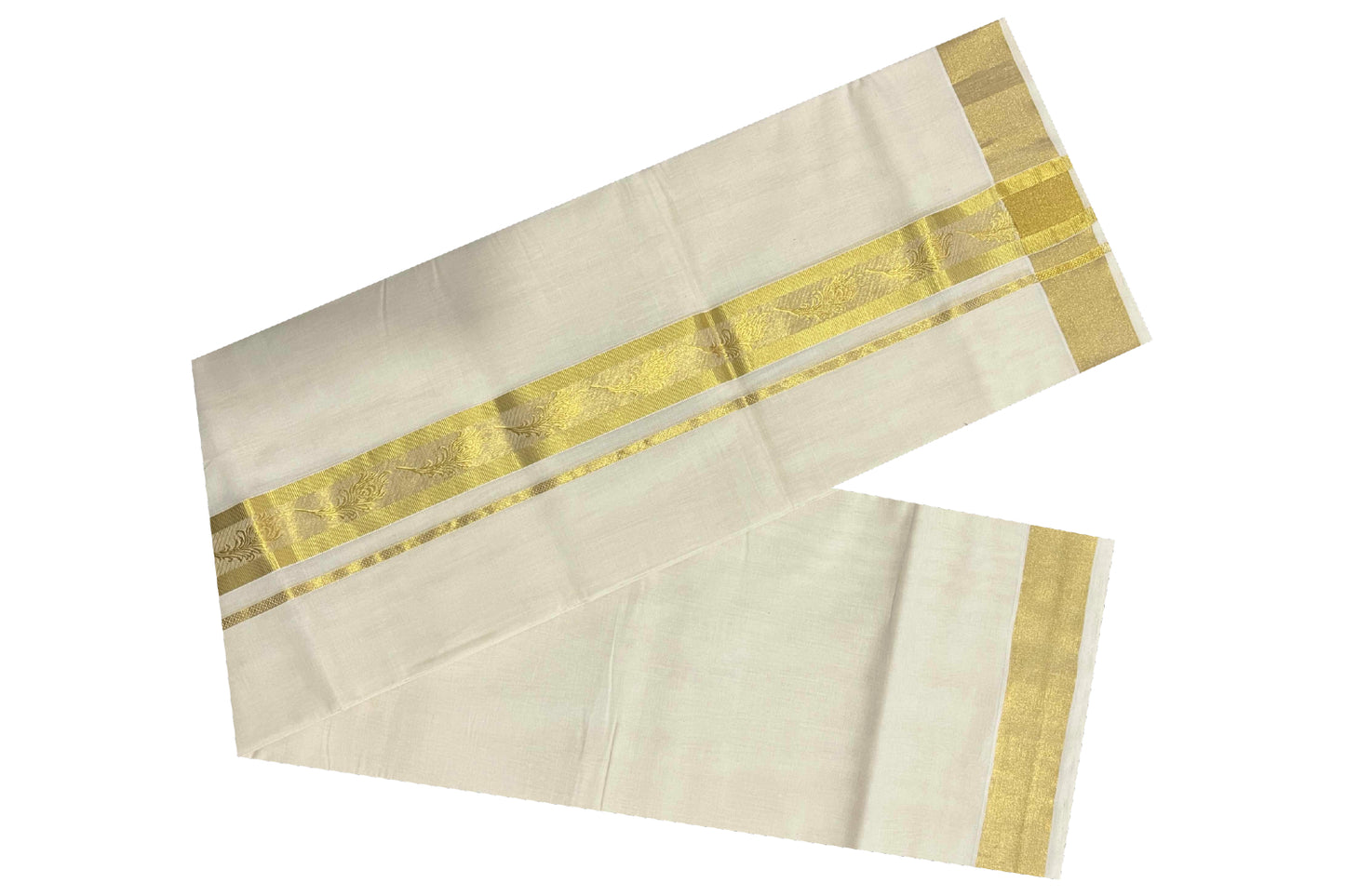 Southloom Balaramapuram Handloom Pure Cotton Wedding Mundu with Kasavu Woven Kara (South Indian Dhoti)