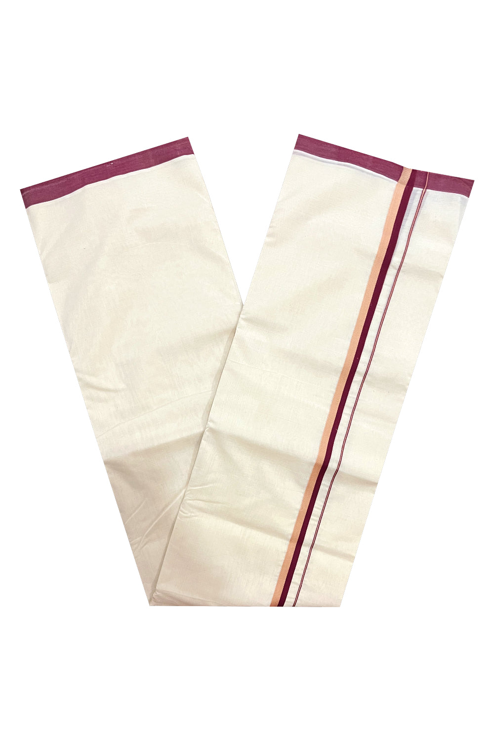 Southloom Premium Handloom Double Mundu with Maroon and Sandal Border