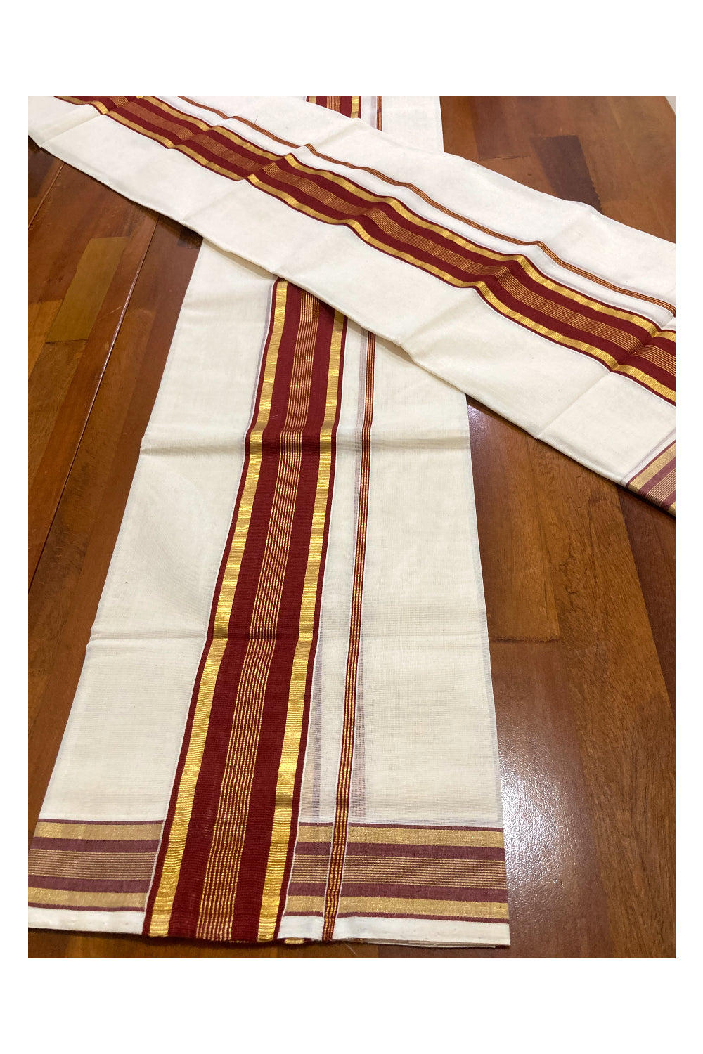 Southloom Premium Handloom Single Set Mundu with Kasavu and Maroon Border