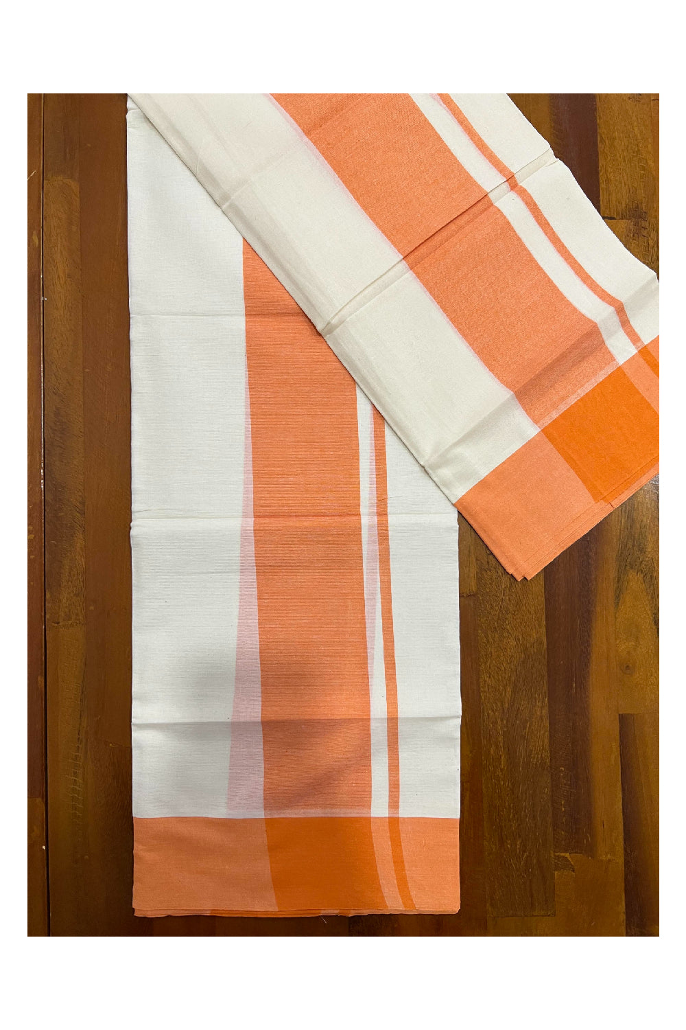 Kerala Cotton Mundum Neriyathum Single (Set Mundu) with Orange Border