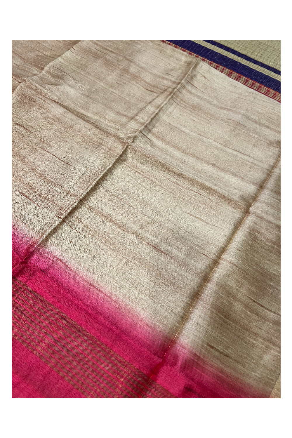 Southloom Beige Semi Tussar Designer Saree with Rose Pallu