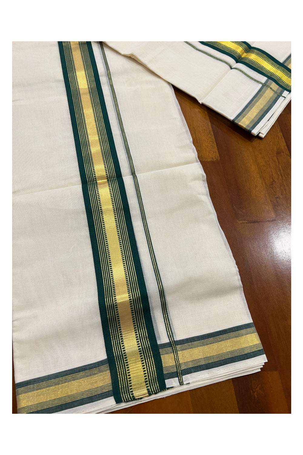 Southloom Premium Handloom Set Mundu with Kasavu and Green Border 2.70 Mtrs