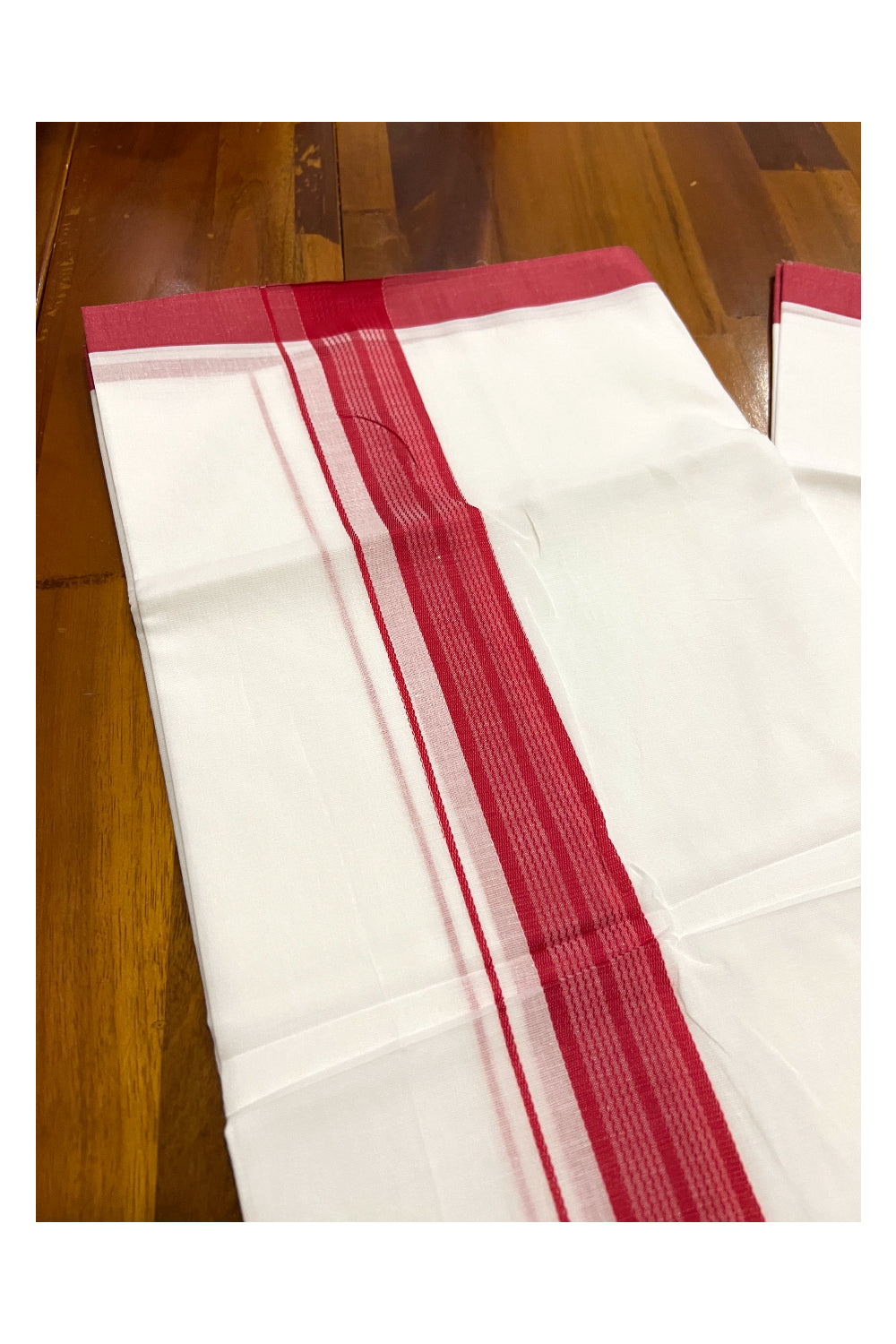 Pure White Cotton Double Mundu with Red Border (South Indian Dhoti)