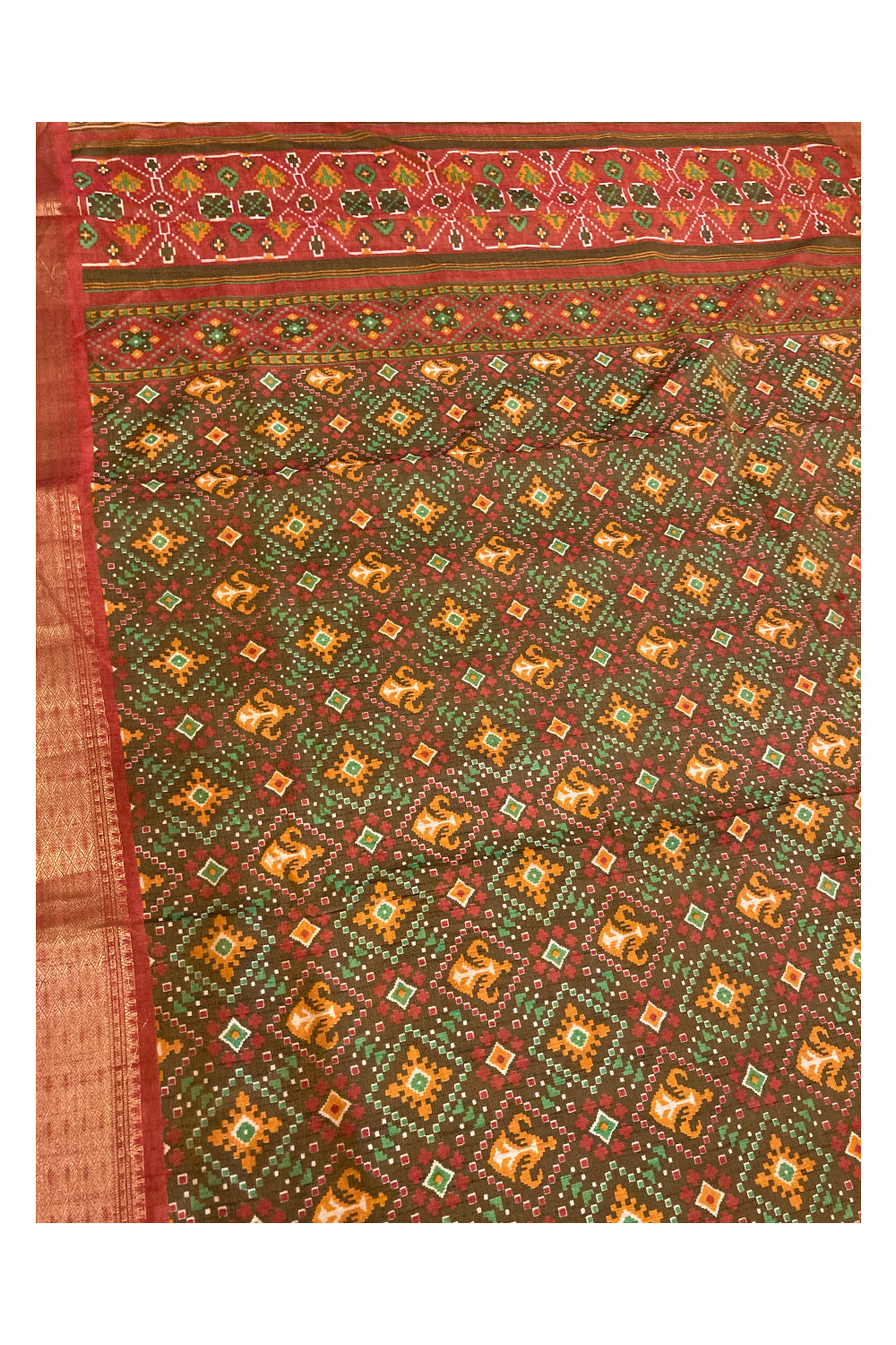 Southloom Multi-Coloured Cotton Saree with Orange Designer Border