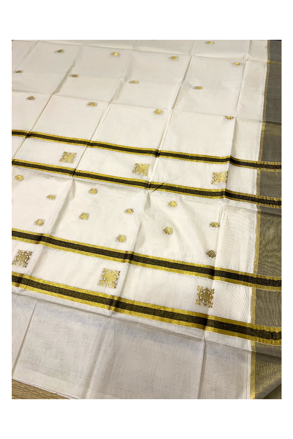 Pure Cotton Kerala Kasavu Heavy Woven Work Saree with Black Border