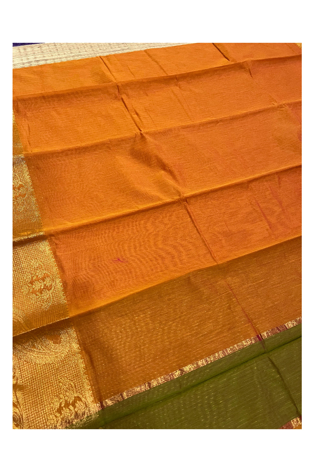 Southloom Orange Cotton Silk Saree with Golden Designer Border