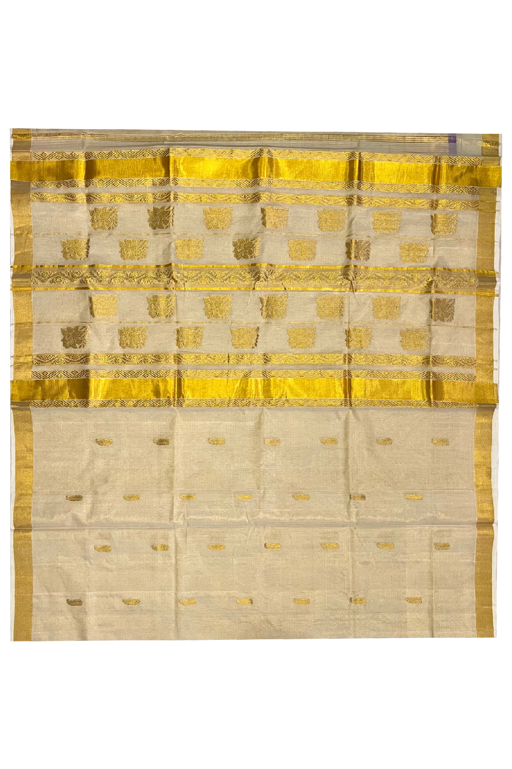 Southloom Onam 2022 Premium Handloom Tissue Kasavu Saree with Hand Woven Motifs