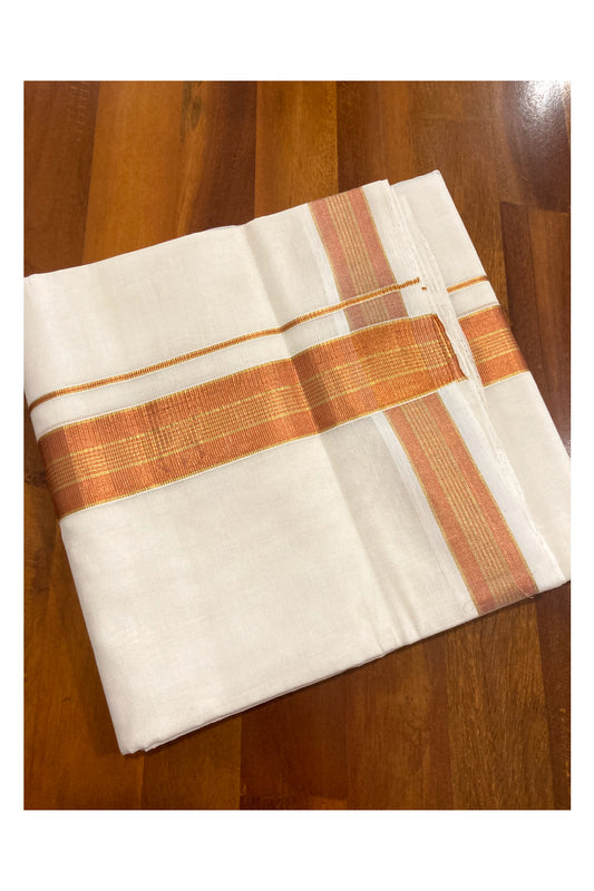 Southloom Premium Handloom Cotton Off White Mundu with Orange and Kasavu Border (South Indian Dhoti)