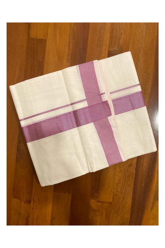 Southloom Premium Handloom Pure Cotton Mundu with Magenta and Silver Kasavu Lines Border (South Indian Dhoti)