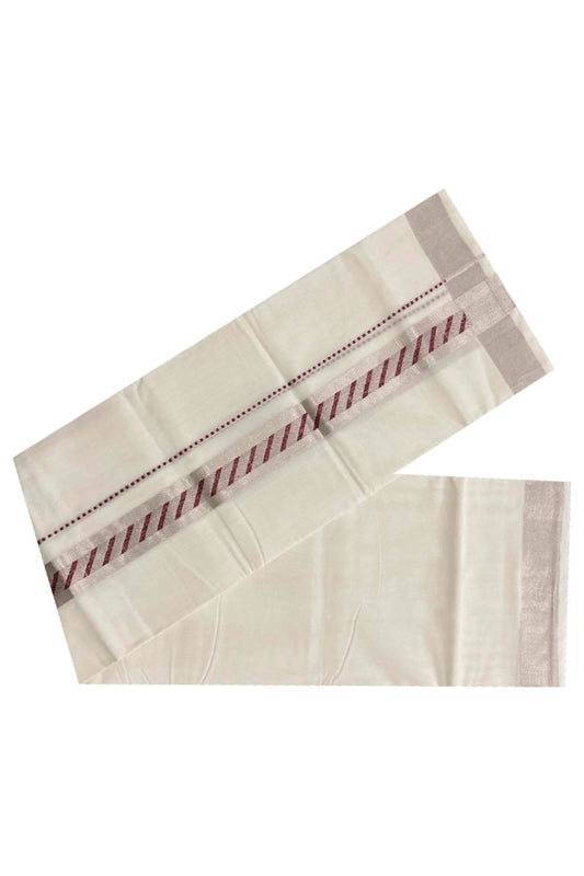 Southloom Handloom Premium Silver Kasavu Dhoti with Maroon Woven Design Border