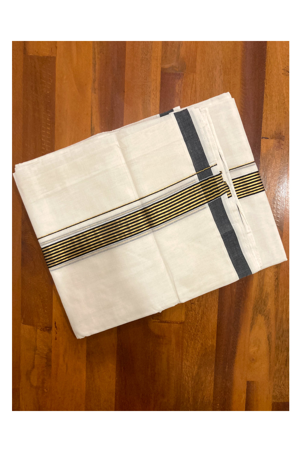 Southloom Premium Handloom Pure Cotton Mundu with Kasavu and Black Line Border (South Indian Dhoti)