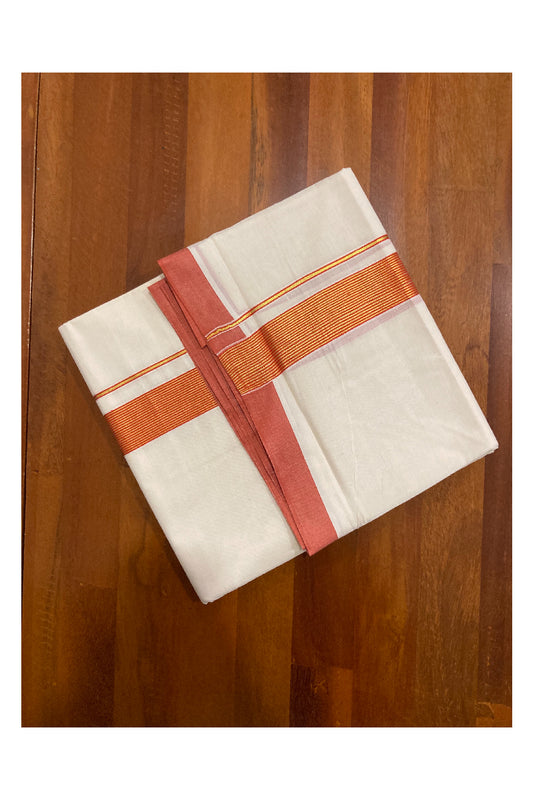 Off White Kerala Double Mundu with Kasavu and Red Line Border (South Indian Dhoti)