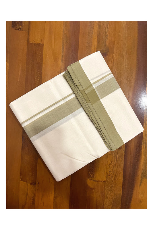 Southloom Premium Handloom Double Mundu with Light Brown Border