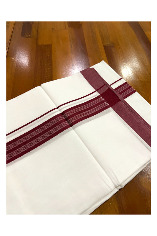 Pure White Cotton Double Mundu with Maroon Border (South Indian Dhoti)