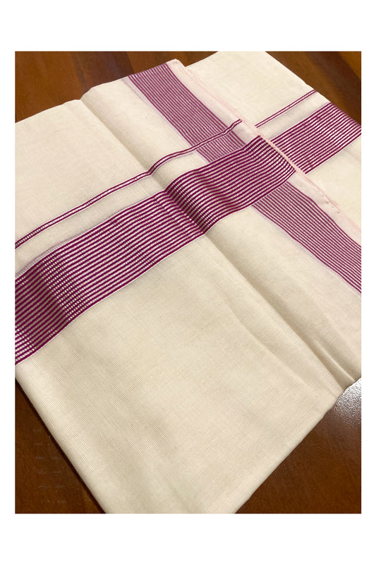 Southloom Premium Handloom Pure Cotton Mundu with Magenta and Silver Kasavu Lines Border (South Indian Dhoti)