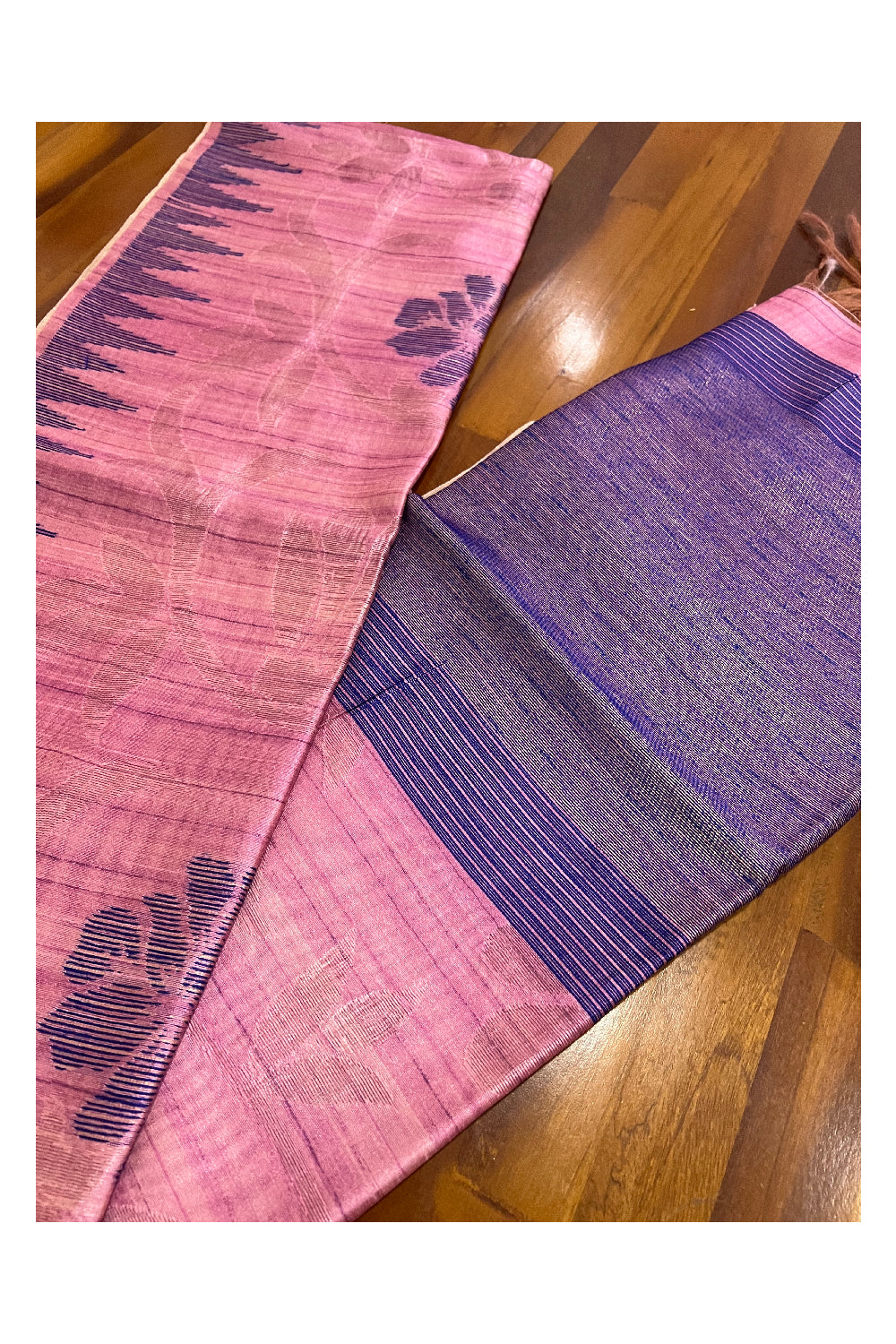 Southloom Magenta Semi Tussar Designer Saree with Blue Temple Border