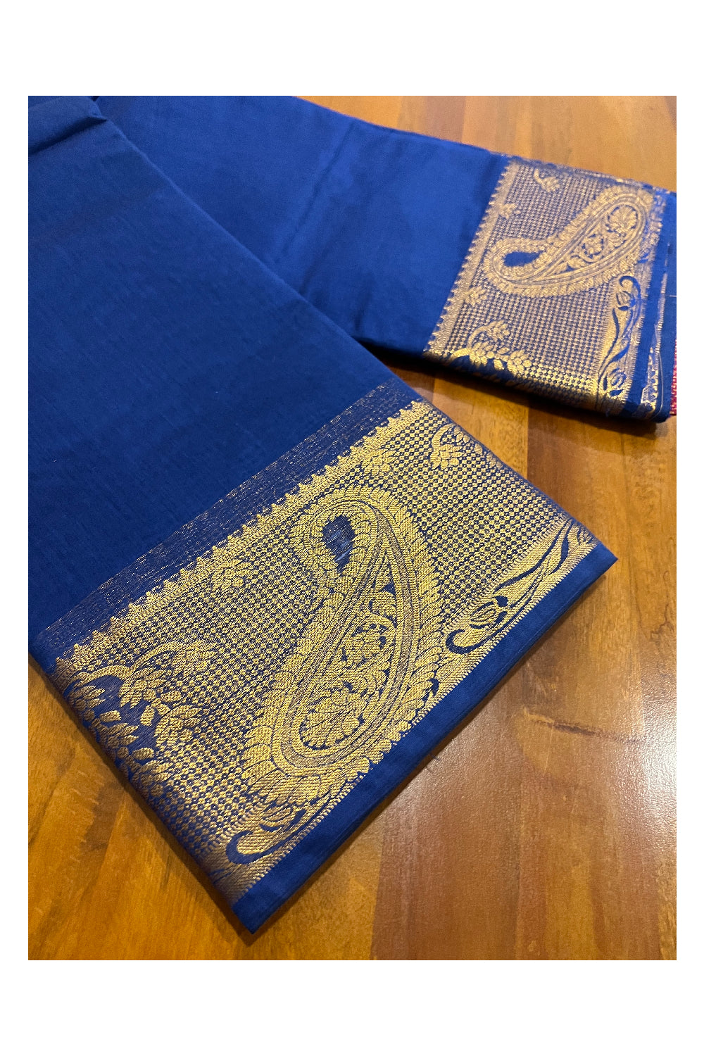 Southloom Blue Cotton Silk Saree with Golden Designer Border