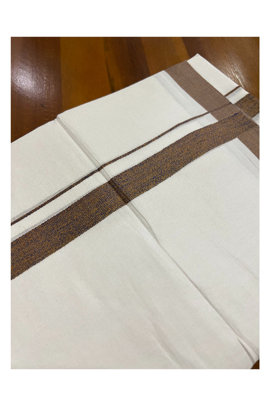 Pure White Kerala Cotton Double Mundu with Brown Border (South Indian Dhoti)