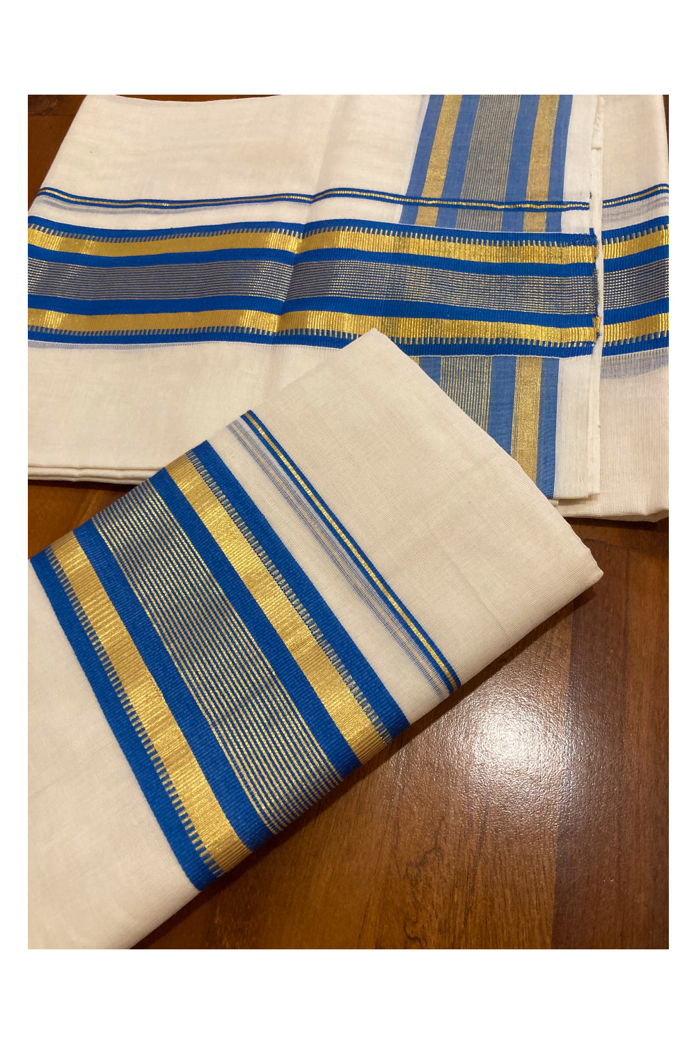 Southloom Premium Handloom Single Set Mundu with Kasavu and Blue Border