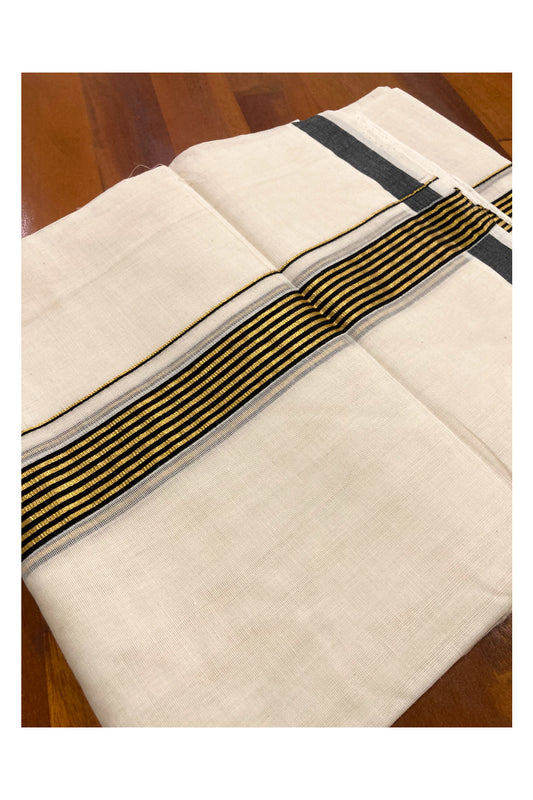 Southloom Premium Handloom Pure Cotton Mundu with Kasavu and Black Line Border (South Indian Dhoti)