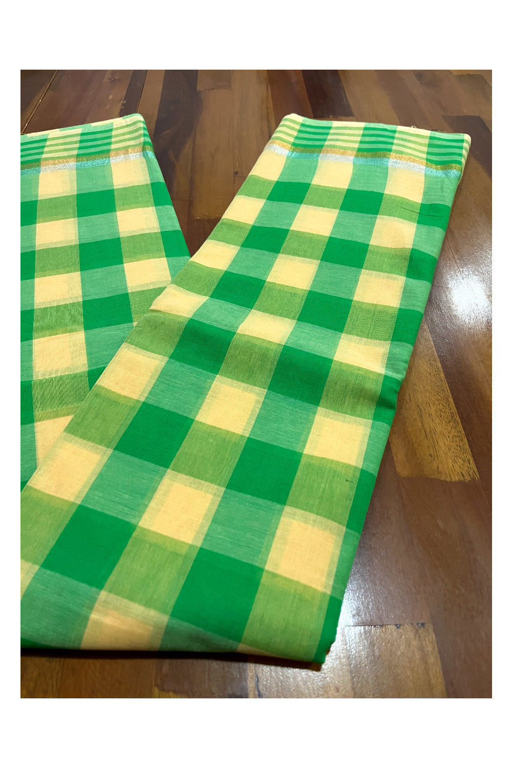 Pure Cotton Green and Yellow Saree with Check Patterns