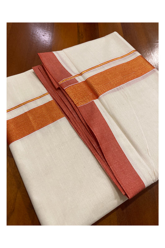 Off White Kerala Double Mundu with Kasavu and Red Line Border (South Indian Dhoti)