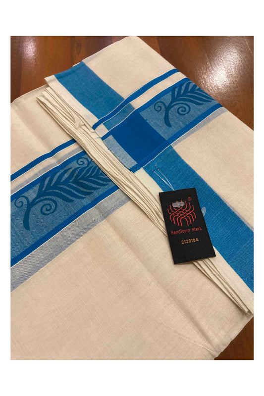 Southloom Balaramapuram Handloom Mundu with Blue Block Printed Border