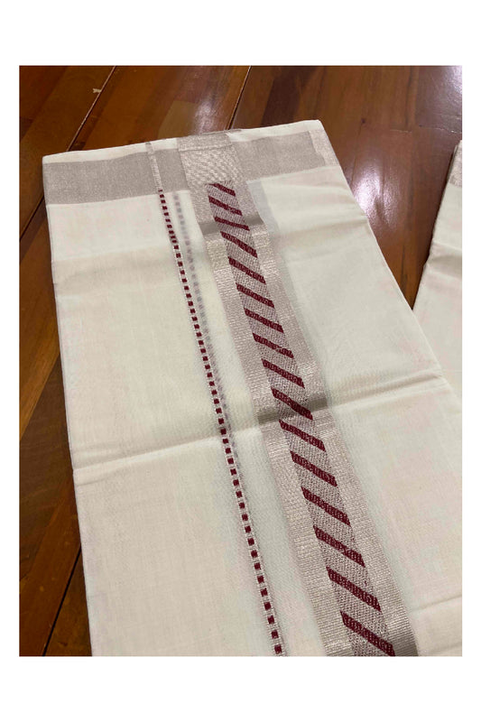 Southloom Handloom Premium Silver Kasavu Dhoti with Maroon Woven Design Border