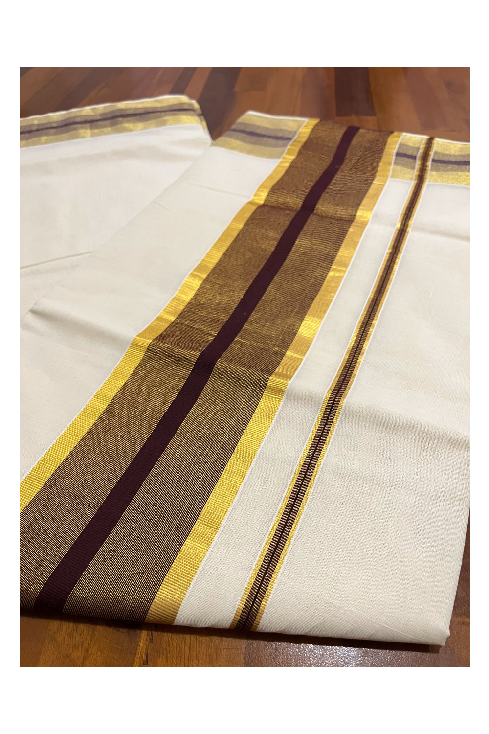 Pure Cotton Kerala Saree with Kasavu and Brown Border