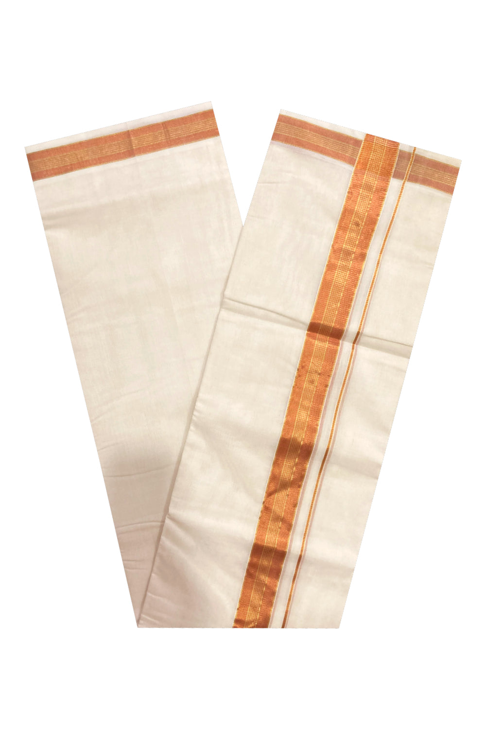 Southloom Premium Handloom Cotton Off White Mundu with Orange and Kasavu Border (South Indian Dhoti)