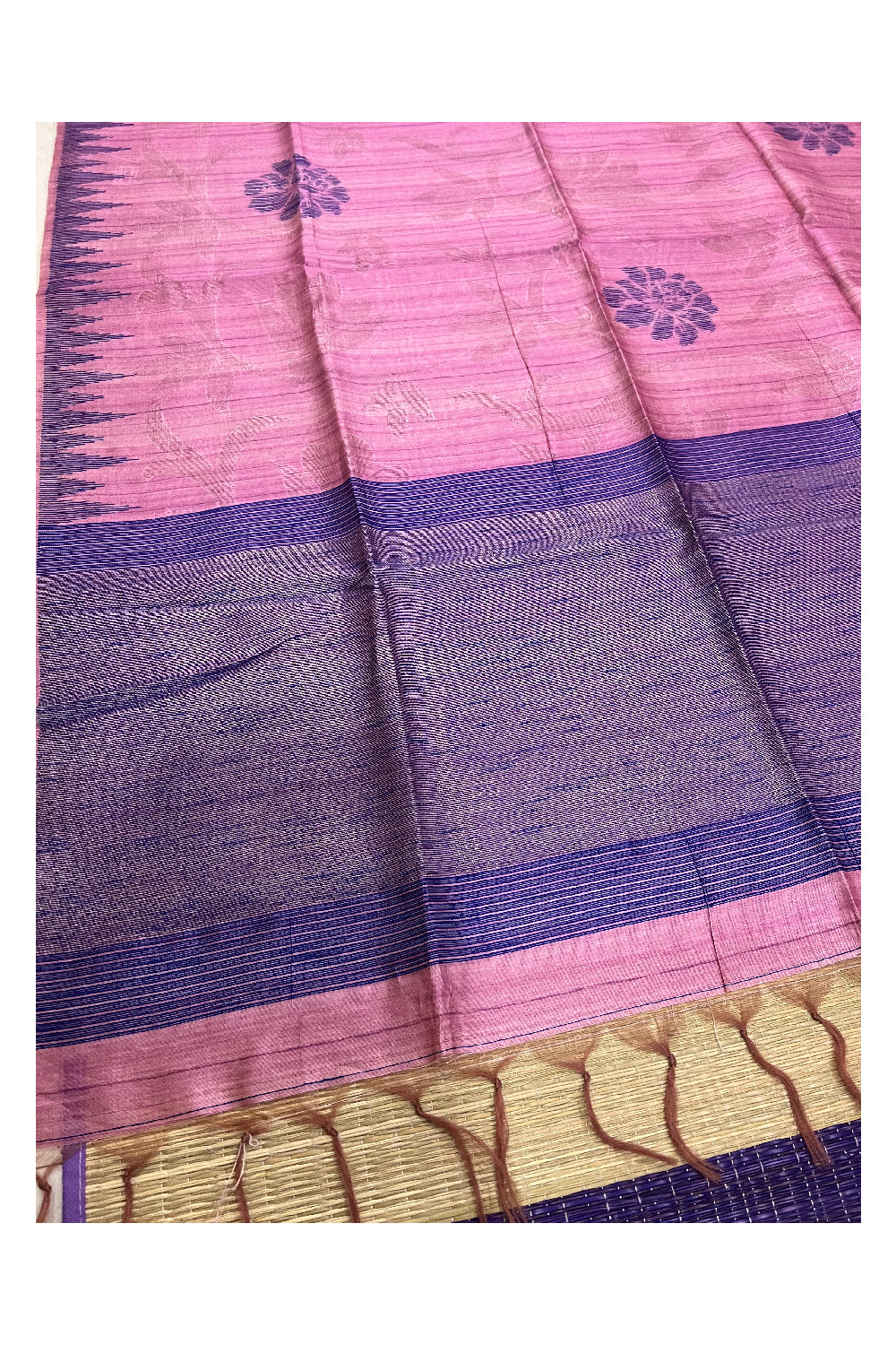 Southloom Magenta Semi Tussar Designer Saree with Blue Temple Border