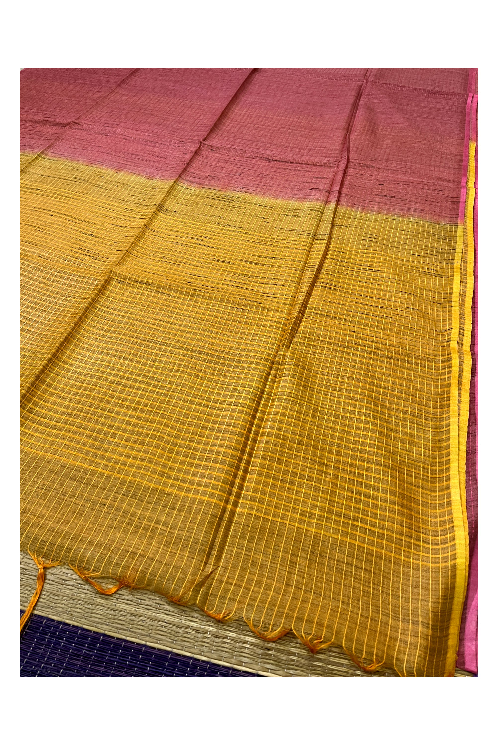 Southloom Cotton Check Design Pink Saree with Yellow Pallu