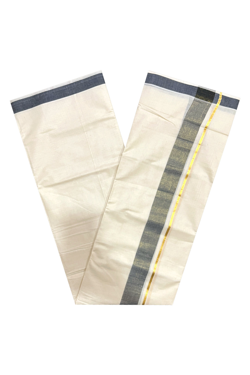 Pure Cotton Double Mundu with Kasavu Black Kara (South Indian Kerala Dhoti)