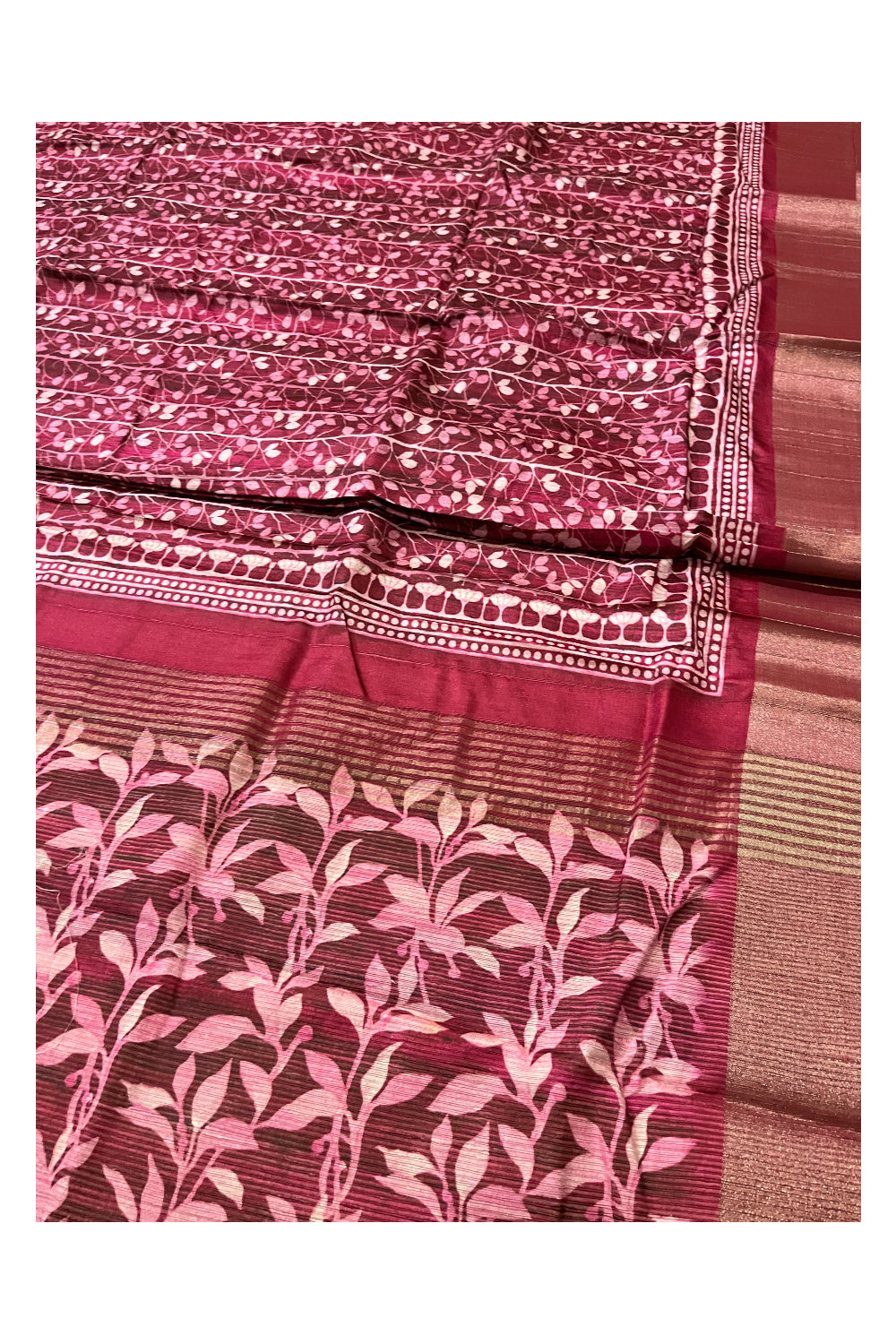 Southloom Semi Tussar Red and White Printed Saree