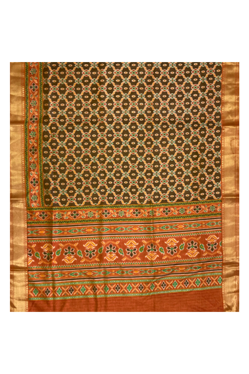 Southloom Multi-Coloured Cotton Saree with Orange Designer Border