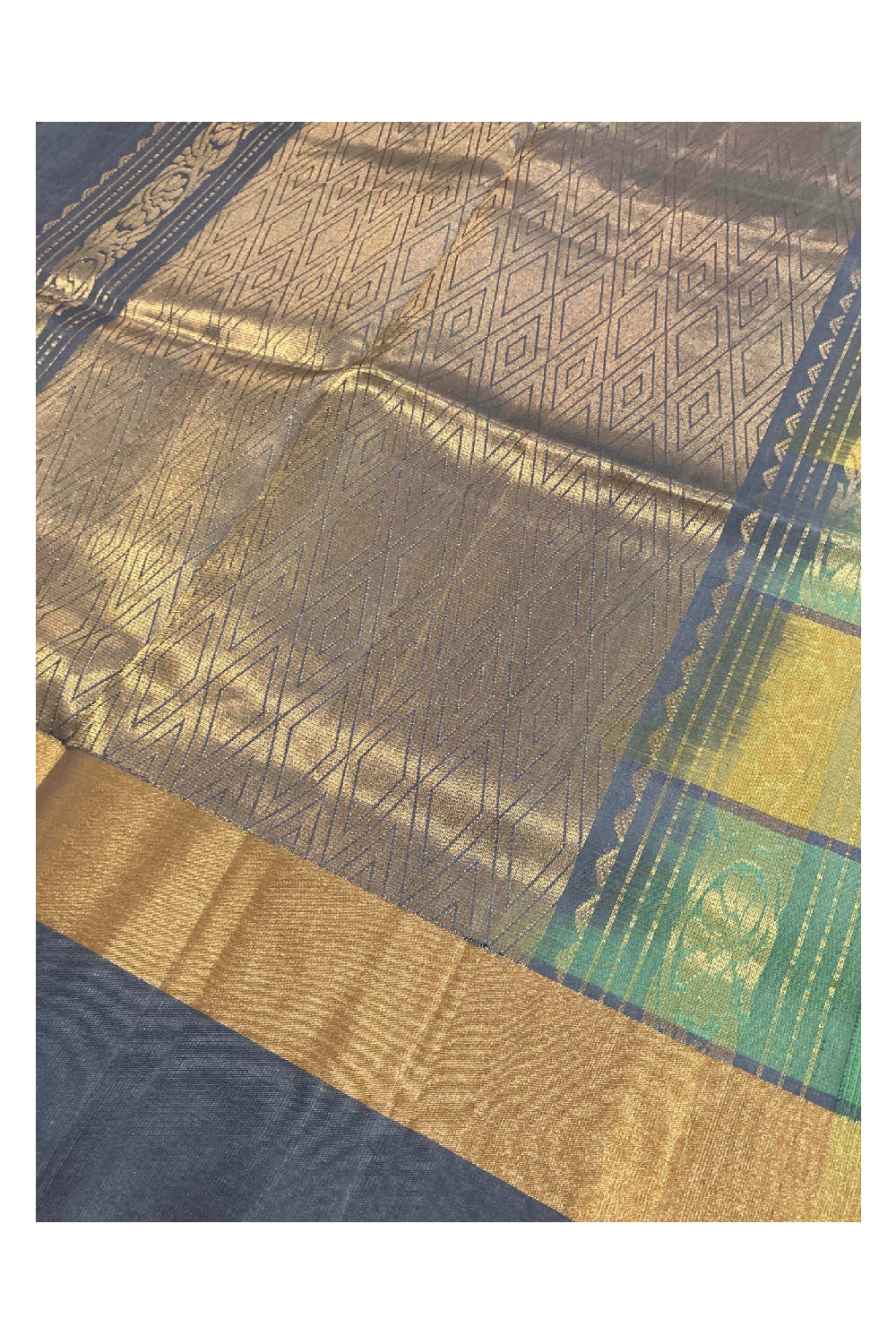 Southloom Handloom Pure Silk Kanchipuram Saree in Yellow Green Check Box Design