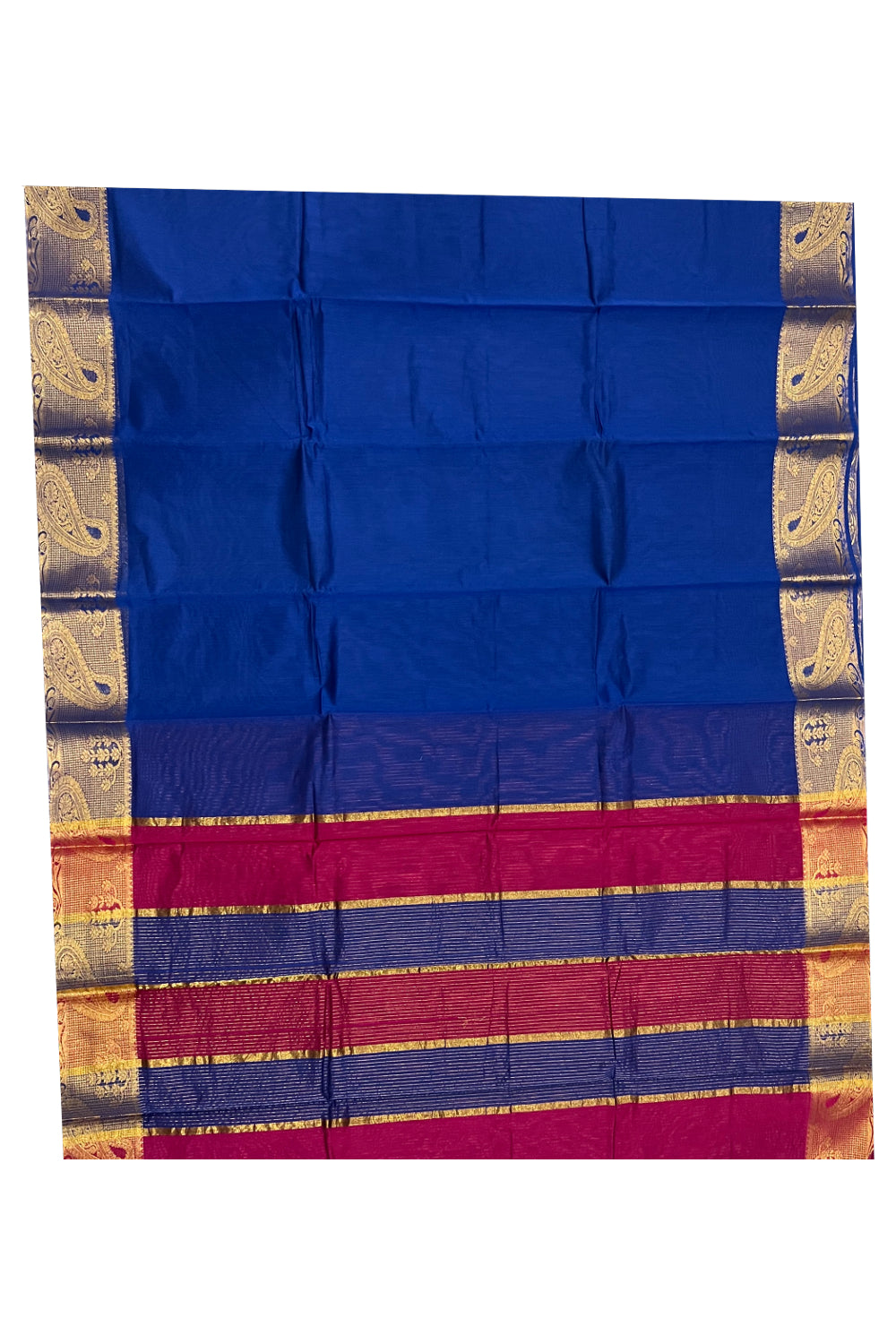 Southloom Blue Cotton Silk Saree with Golden Designer Border