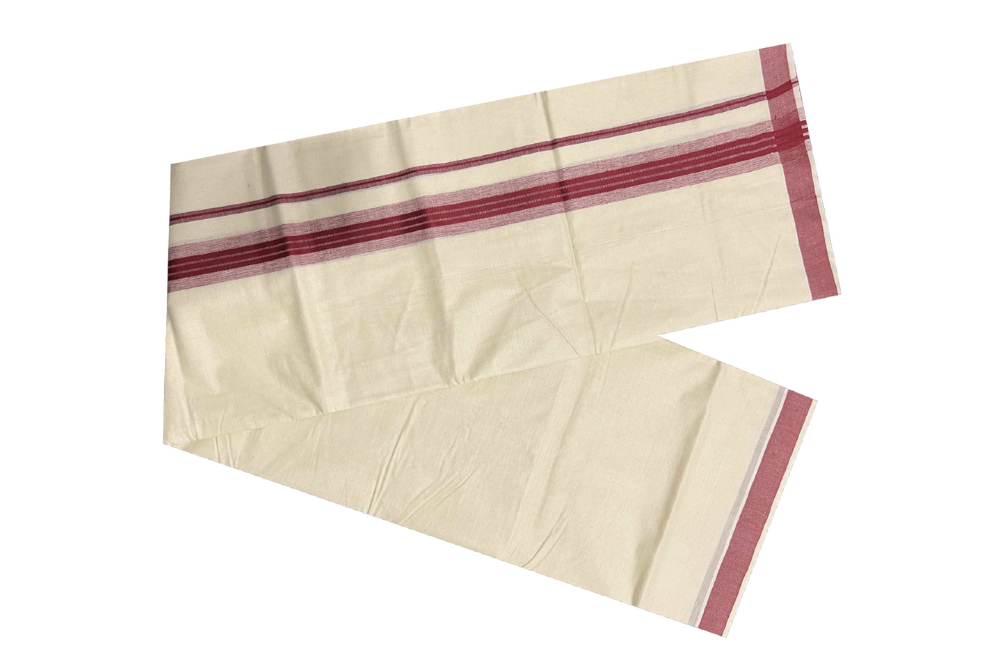 Off White Kerala Double Mundu with Maroon Line Border (South Indian Dhoti)