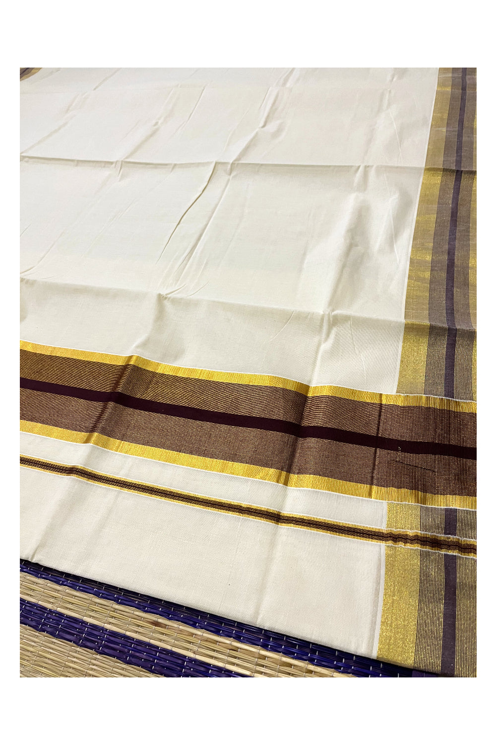 Pure Cotton Kerala Saree with Kasavu and Brown Border