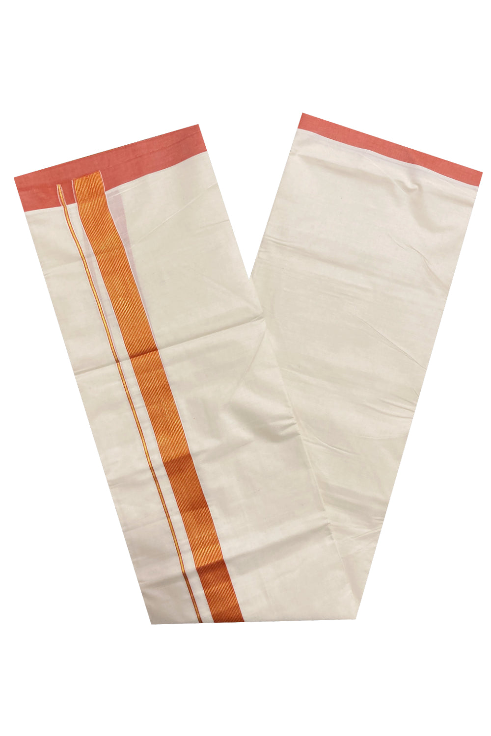 Off White Kerala Double Mundu with Kasavu and Red Line Border (South Indian Dhoti)